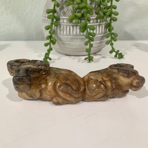 A CHINESE CELADON JADE CARVING OF A WATER BUFFALO GROUP 19TH CENTURY